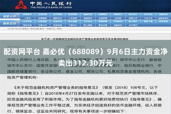 配资网平台 嘉必优（688089）9月6日主力资金净卖出312.30万元